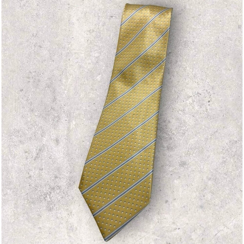 ITALO FERRETTI Silk Tie ITALY XL Gold Blue Striped W:3.5"